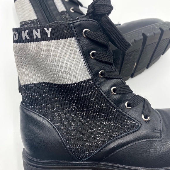 Dkny Shoes Dkny Black Metallic Sock Style Kids Combat Zip Bootie